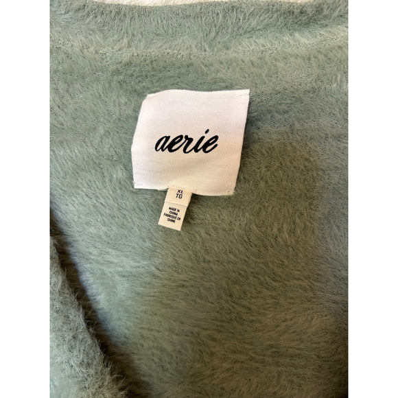 Women's Aerie Green Fuzzy Cropped Cardigan XL - Picture 3 of 9